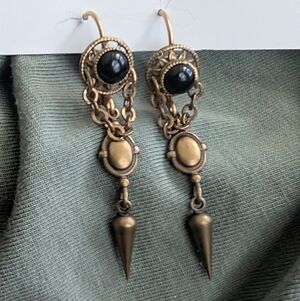 Jan Michaels San Francisco Artisan Earring Pierced Dangle Black Onyx Brass